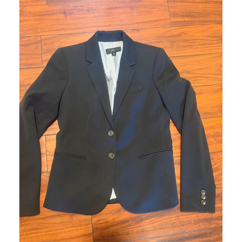 J.Crew Womens Black Two Button Blazer Jacket Pinstripe Lining XS